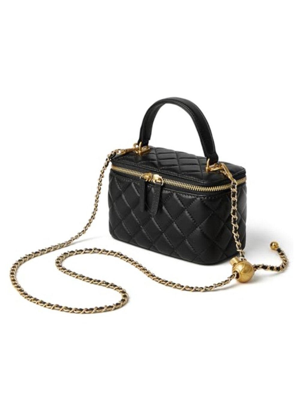 Genuine Leather Small Quilted Crossbody Bag with Metal Chain Strap